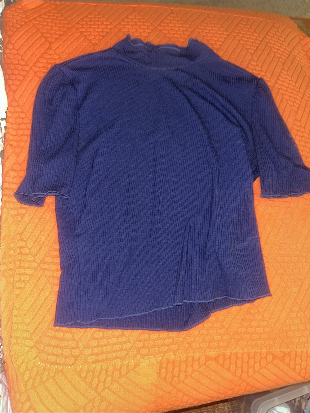 Ribbed Short Sleeve Knit Top in Deep Blue